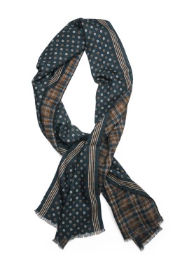 Denim Dots/Plaid Reversible Wool Scarf 