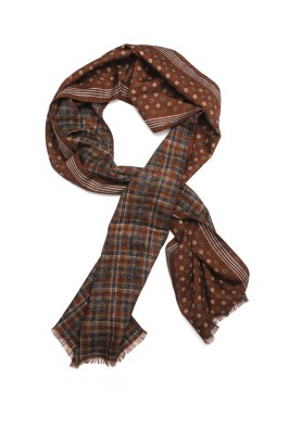 Cinnamon Dots/Plaid Reversible Wool Scarf 