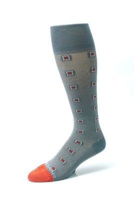 Cool Grey/Red Neat With Herringbone Effect Socks 