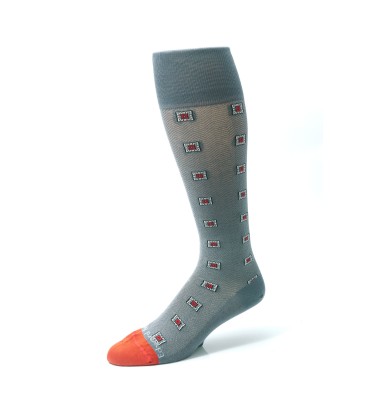 Cool Grey/Red Neat With Herringbone Effect Socks 