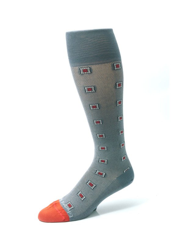 Cool Grey/Red Neat With Herringbone Effect Socks