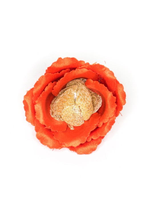 Orange-Red/Metallic Gold Rose Boutonniere/Lapel Flower 
