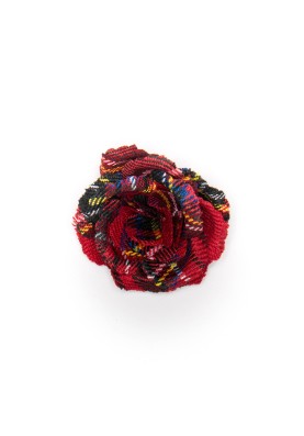 Red Holiday Tartan Rose Boutonniere/Lapel Flower 