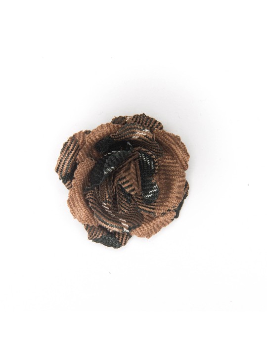 Chestnut/Black Plaid Wool Rose Boutonniere/Lapel Flower