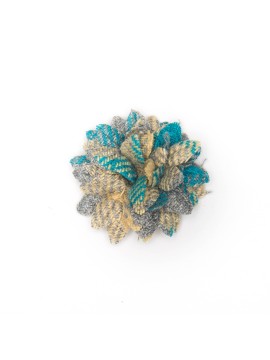 Teal/Pale Yellow Plaid Daisy Boutonniere/Lapel Flower