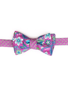 Pink/Lime/Blue Floral Vine/Geo Neat  Reversible Bow