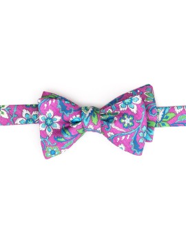 Pink/Lime/Blue Floral Vine/Geo Neat  Reversible Bow