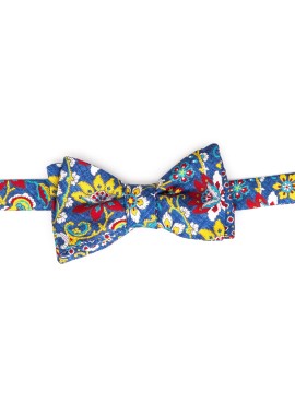 Denim/Red/Yellow Floral Vine/Geo Neat  Reversible Bow