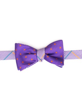 Purple/Orange Dots/Glen Plaid  Reversible Bow
