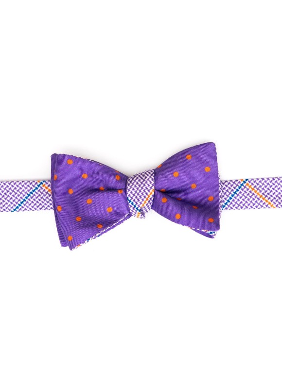 Purple/Orange Dots/Glen Plaid  Reversible Bow