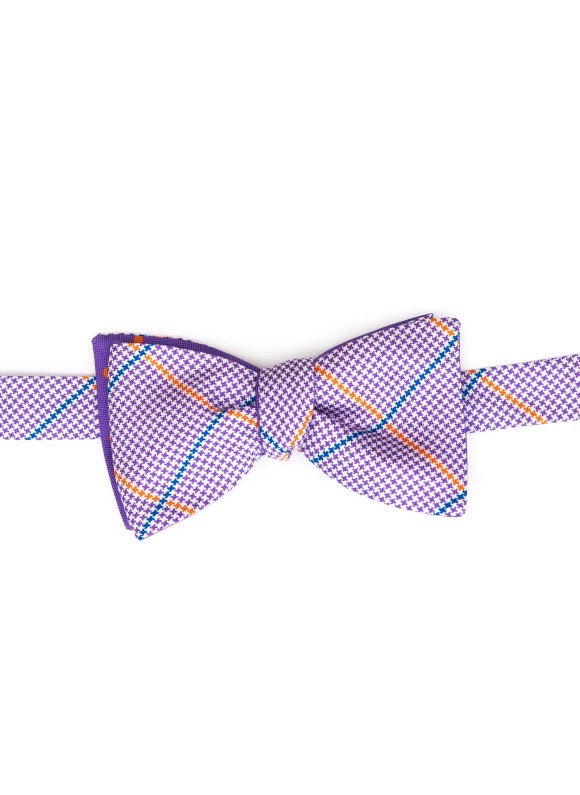 Purple/Orange Dots/Glen Plaid  Reversible Bow