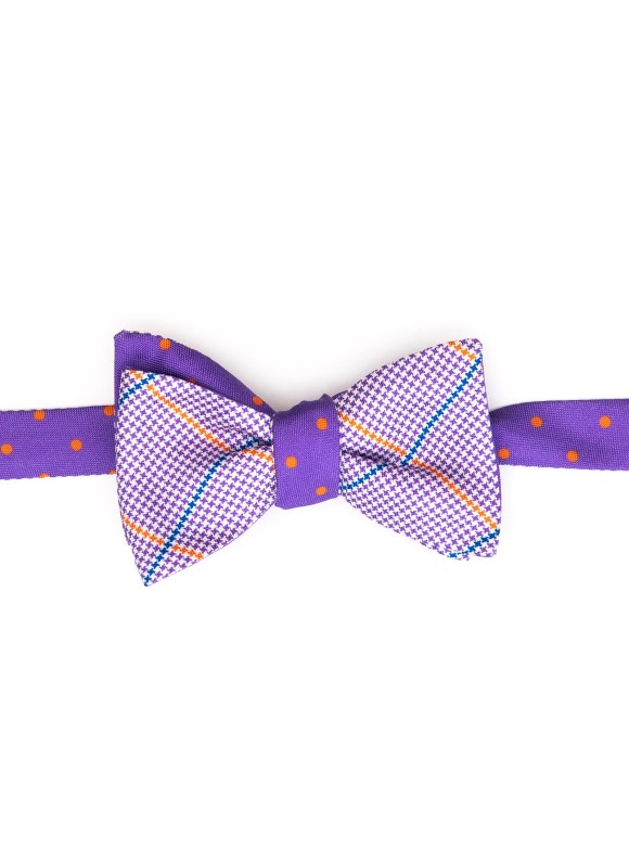 Purple/Orange Dots/Glen Plaid  Reversible Bow