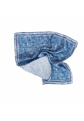 Denim Blue Solid/Gingham Print Reversible Pocket Square 