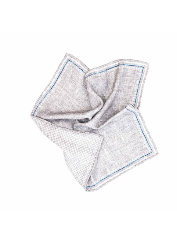 Grey Solid/Gingham Print Reversible Pocket Square