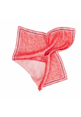 Coral Solid/Gingham Print Reversible Pocket Square 