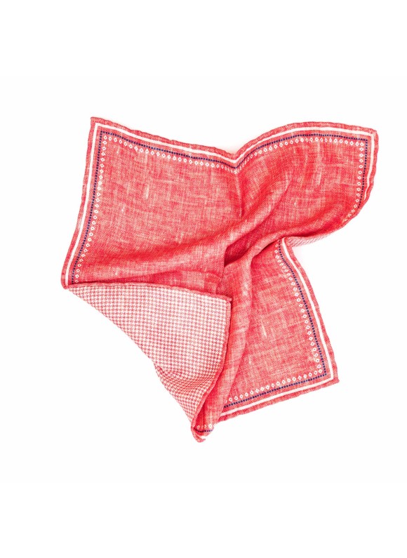 Coral Solid/Gingham Print Reversible Pocket Square