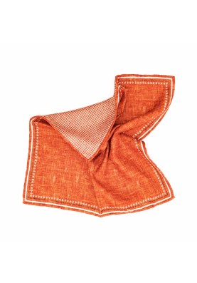 Rust Solid/Gingham Print Reversible Pocket Square 