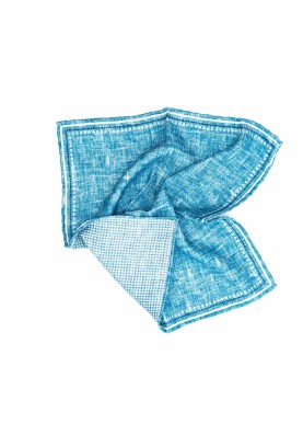 Blue Solid/Gingham Print Reversible Pocket Square 