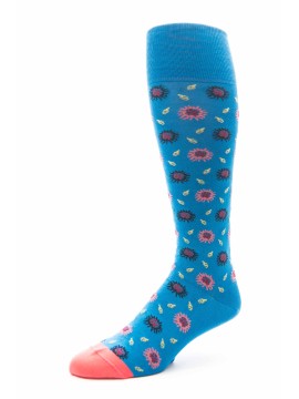 Med. Blue/Coral Floral O/C Socks
