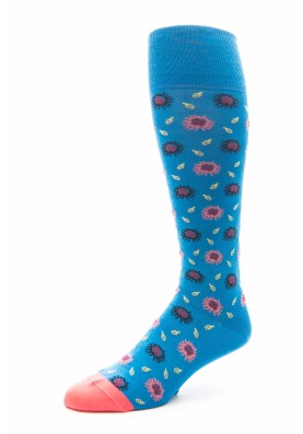 Med. Blue/Coral Floral O/C Socks 