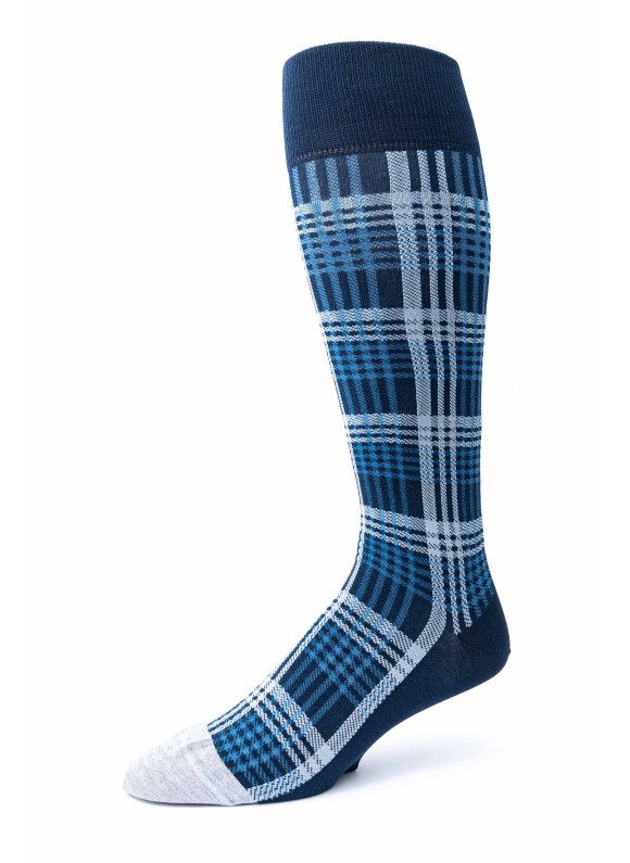 Navy/Grey Plaid O/C Socks