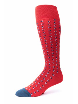 Red/Steel Blue Dots Pattern O/C Socks
