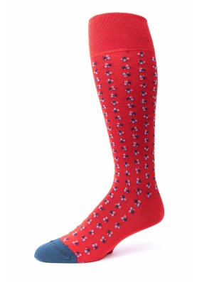 Red/Steel Blue Dots Pattern O/C Socks 