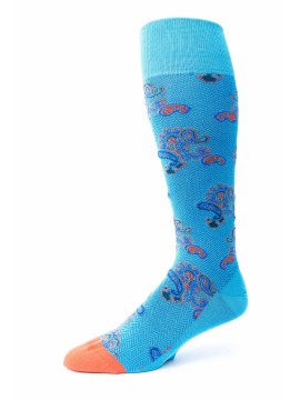 Blue/Orange With Herringbone Effect O/C Socks