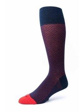 Navy/Red Basket Weave O/C Socks