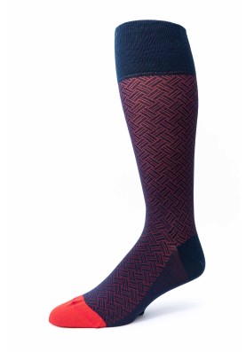 Navy/Red Basket Weave O/C Socks 