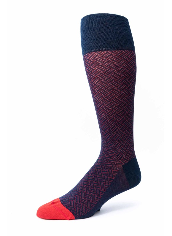 Navy/Red Basket Weave O/C Socks