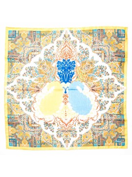 Light Blue/White/Amber Persian/Bohemian Center Print Scarf