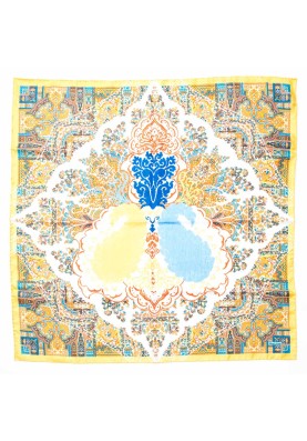 Light Blue/White/Amber Persian/Bohemian Center Print Scarf 