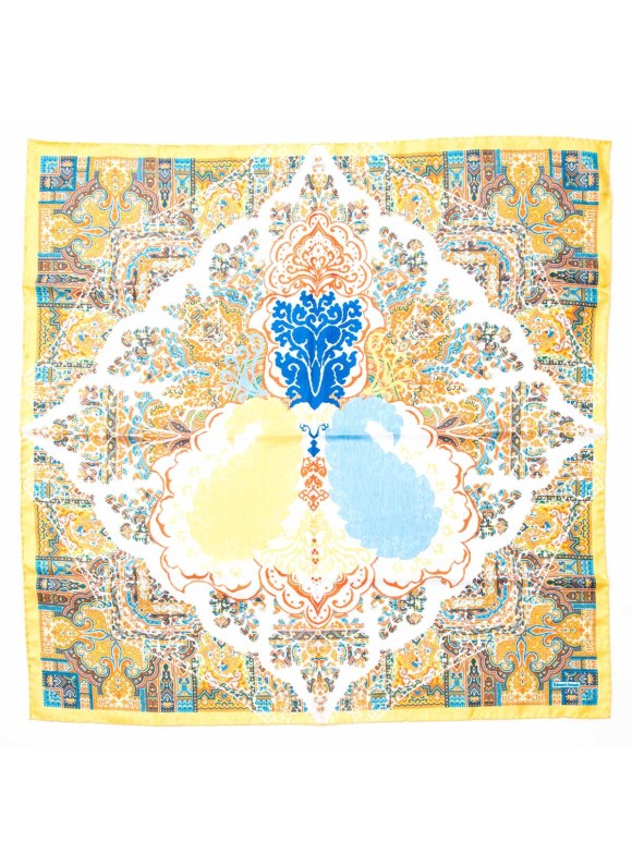 Light Blue/White/Amber Persian/Bohemian Center Print Scarf