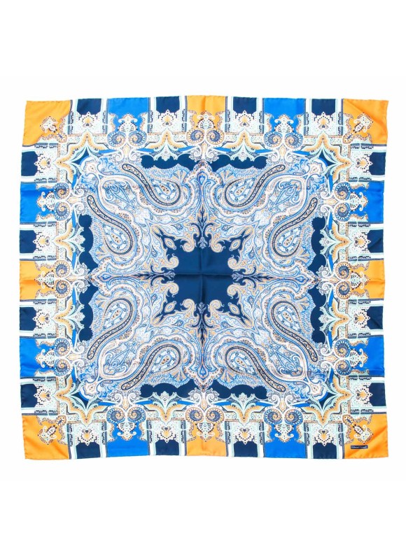 Navy/Orange/Cobalt Persian Print Scarf