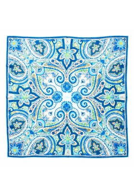 Blue/Navy/Lime/Tan Paisley Print Scarf 