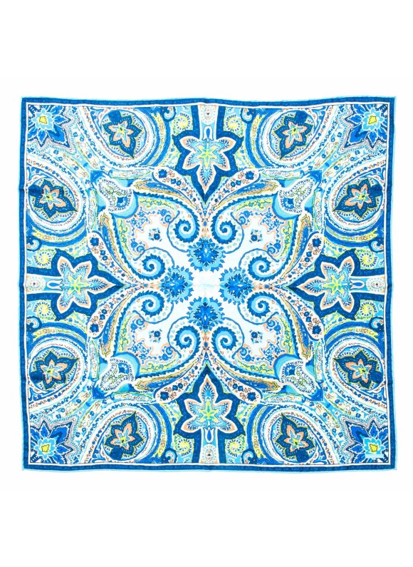 Blue/Navy/Lime/Tan Paisley Print Scarf