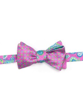 Pink/Lime/Blue Pines/Foulard Reversible Bow Tie