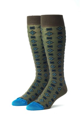 Olive/Deep Blue Foulard Socks 