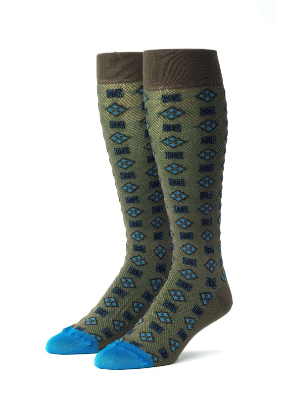 Olive/Deep Blue Foulard Socks