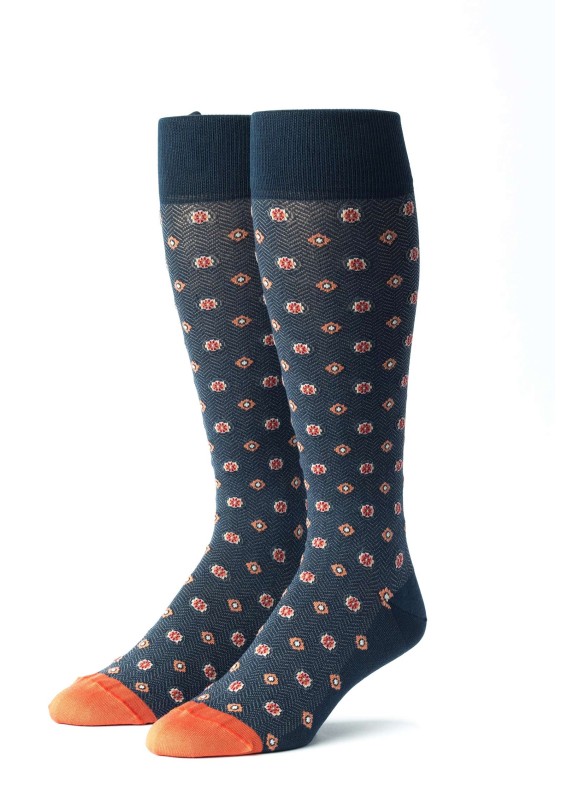 Steel Blue/Red/Orange Foulard Socks