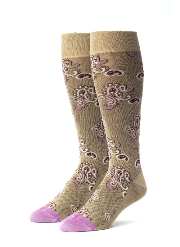 Khaki/Pink Paisley Socks