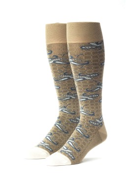 Khaki/Denim/Off White Elongated Paisley Socks