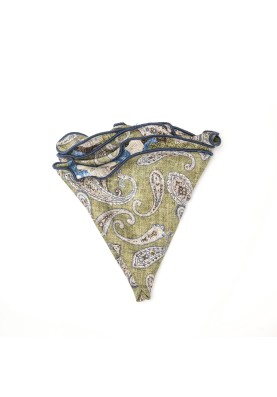 Military Green Elongated Paisley/Camo Print Silk Shappe Diamante Reversible Pocket Circle 