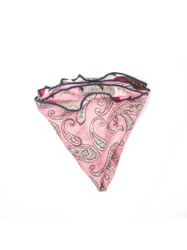 Pink Elongated Paisley/Camo Print Silk Shappe Diamante Reversible Pocket Circle