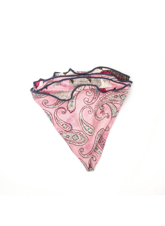 Pink Elongated Paisley/Camo Print Silk Shappe Diamante Reversible Pocket Circle