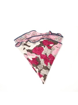 Pink Elongated Paisley/Camo Print Silk Shappe Diamante Reversible Pocket Circle