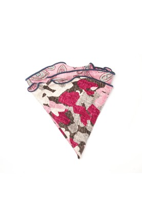 Pink Elongated Paisley/Camo Print Silk Shappe Diamante Reversible Pocket Circle 