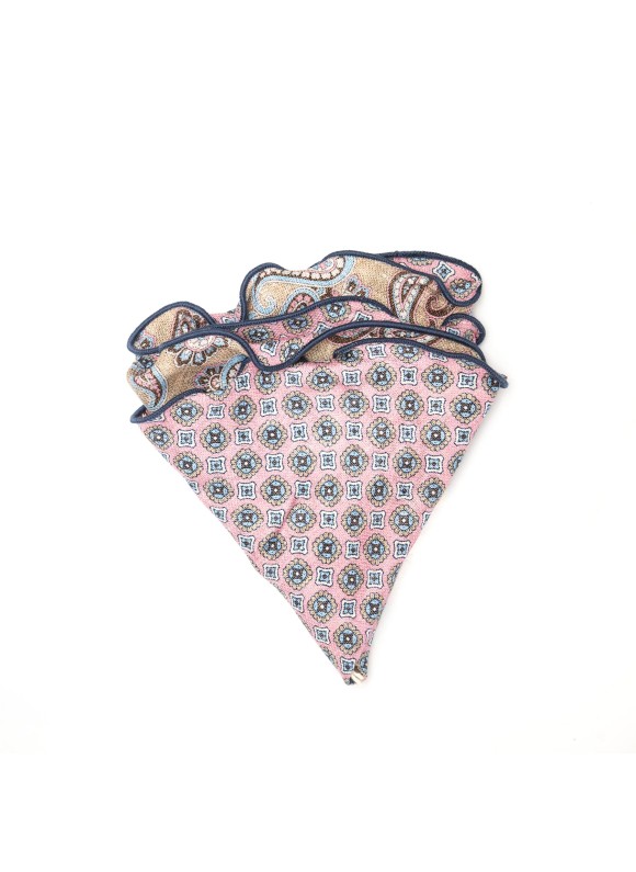 Tan Paisley/Neat Print Silk Shappe Diamante Reversible Pocket Circle