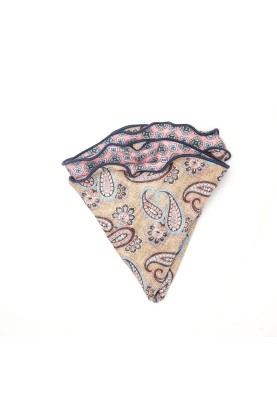 Tan Paisley/Neat Print Silk Shappe Diamante Reversible Pocket Circle 